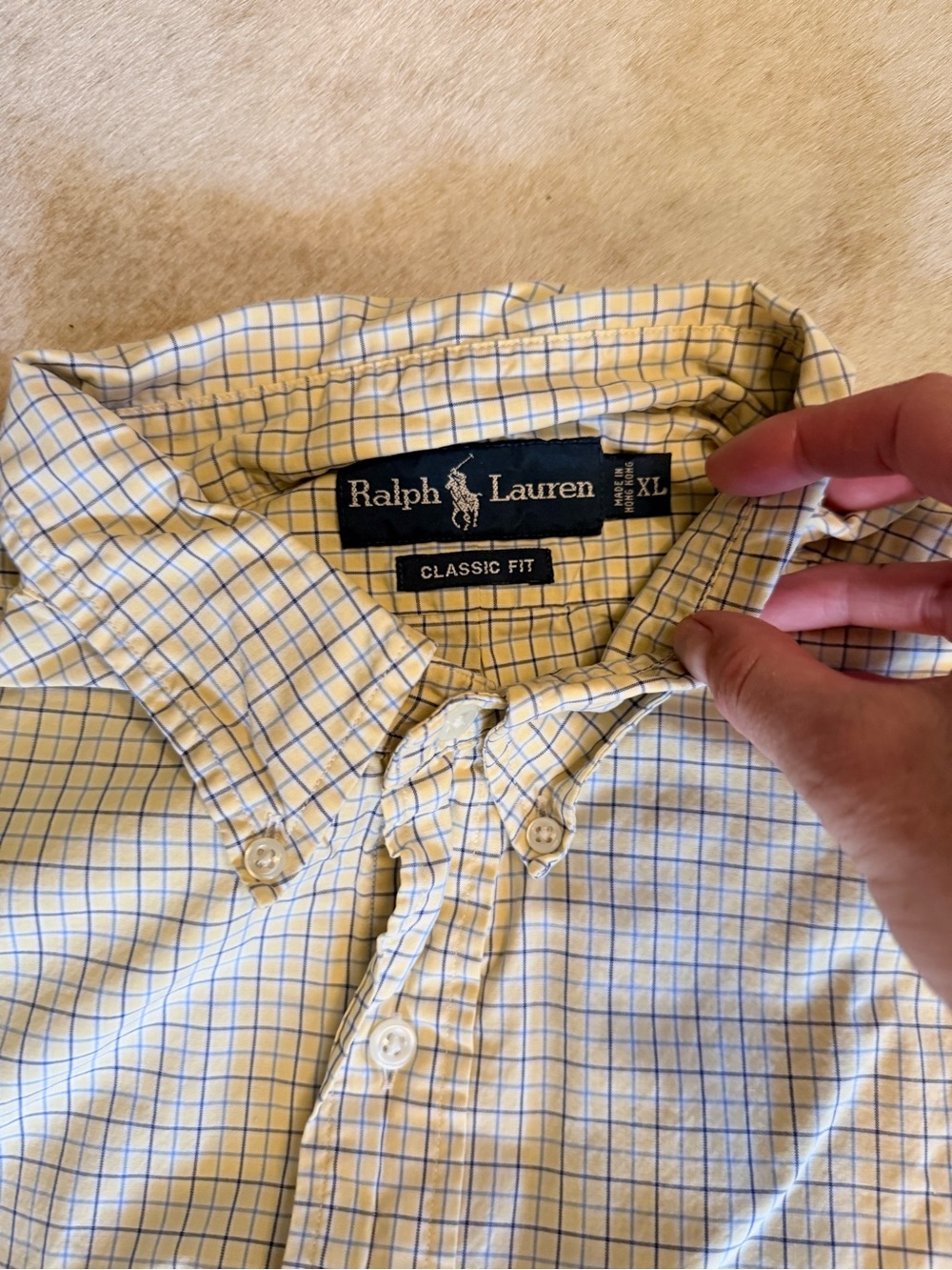Ralph Lauren Yellow Shirt with Blue Windowpane Check - Classic Fit